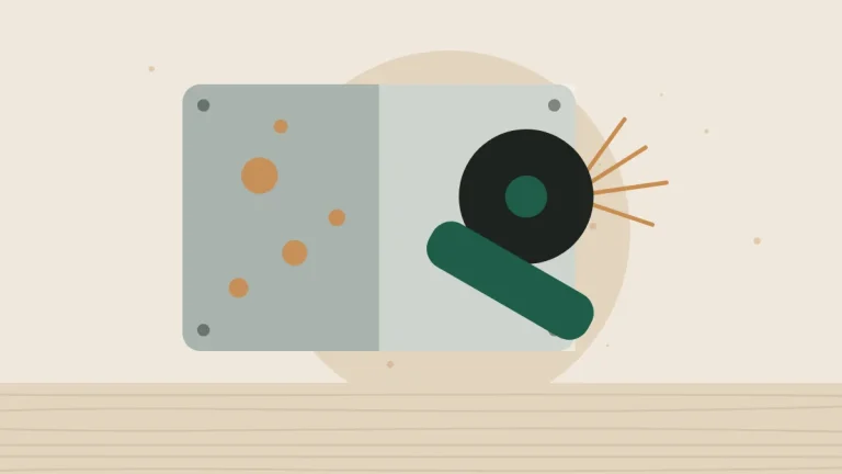 Illustration of a metal panel with rust being ground clean