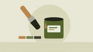 Illustration of a brush and a tin of wood finish
