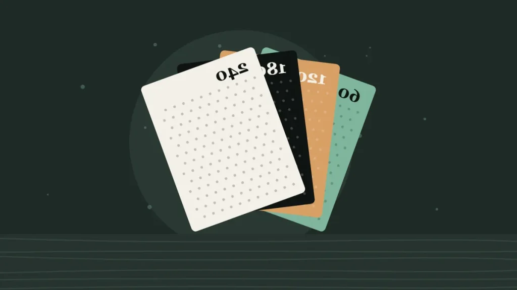 Illustration of sheets of sandpaper in different grits