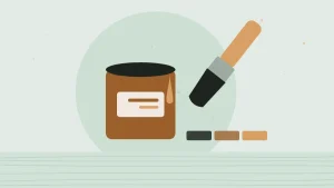 Illustration of a brush and a tin of wood finish