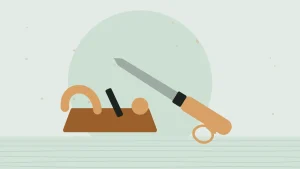 Illustration of a chisel and a hand plane with wood shavings
