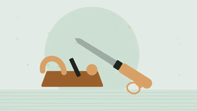Illustration of a chisel and a hand plane with wood shavings