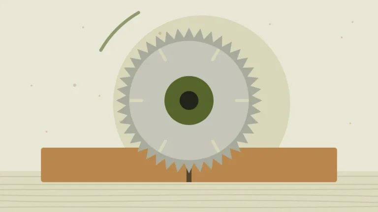 Illustration of a circular saw blade cutting a board