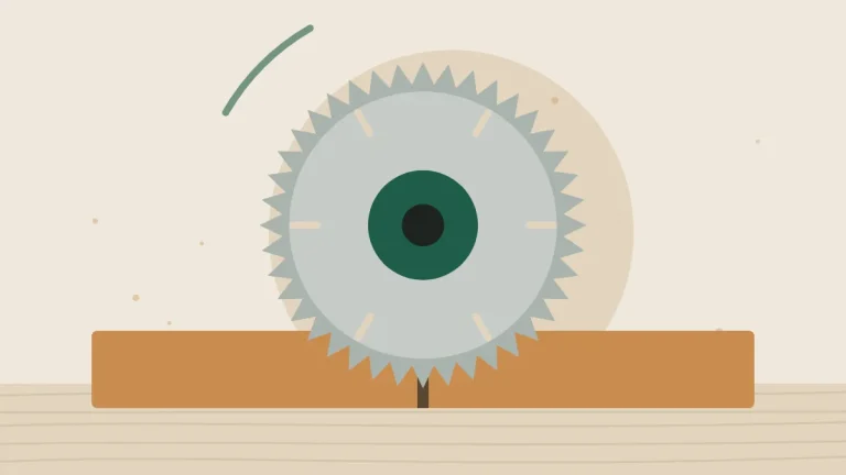 Illustration of a circular saw blade cutting a board