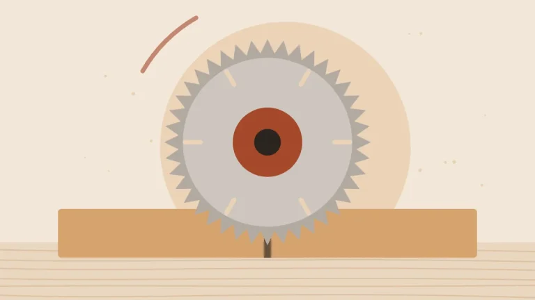Illustration of a circular saw blade cutting a board