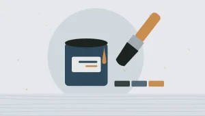 Illustration of a brush and a tin of wood finish