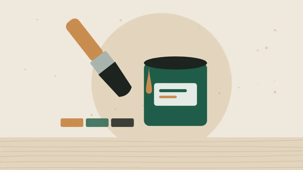 Illustration of a brush and a tin of wood finish