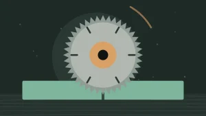 Illustration of a circular saw blade cutting a board
