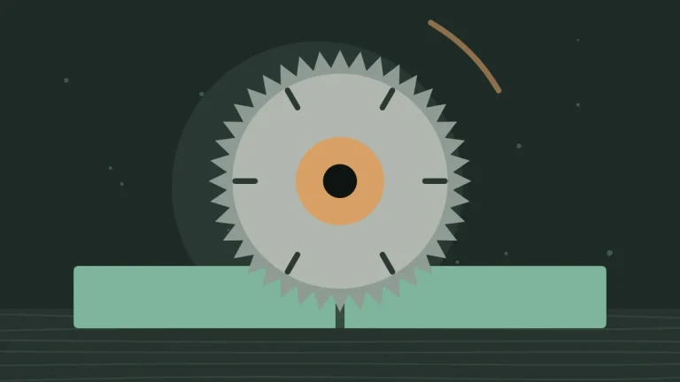 Illustration of a circular saw blade cutting a board