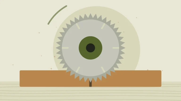 Illustration of a circular saw blade cutting a board