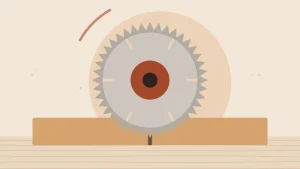 Illustration of a circular saw blade cutting a board