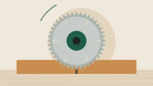 Illustration of a circular saw blade cutting a board